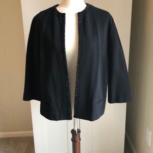 SPARKLE! Vintage Wool Open Cardigan Black Sweater with Rhinestone Trim  Sz L